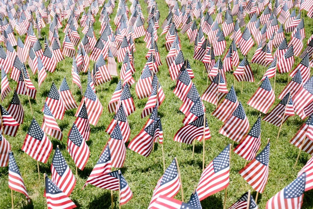 Central Florida Veteran Memorial Park. This is an image of a field covered in small American flags that are stuck into the ground.